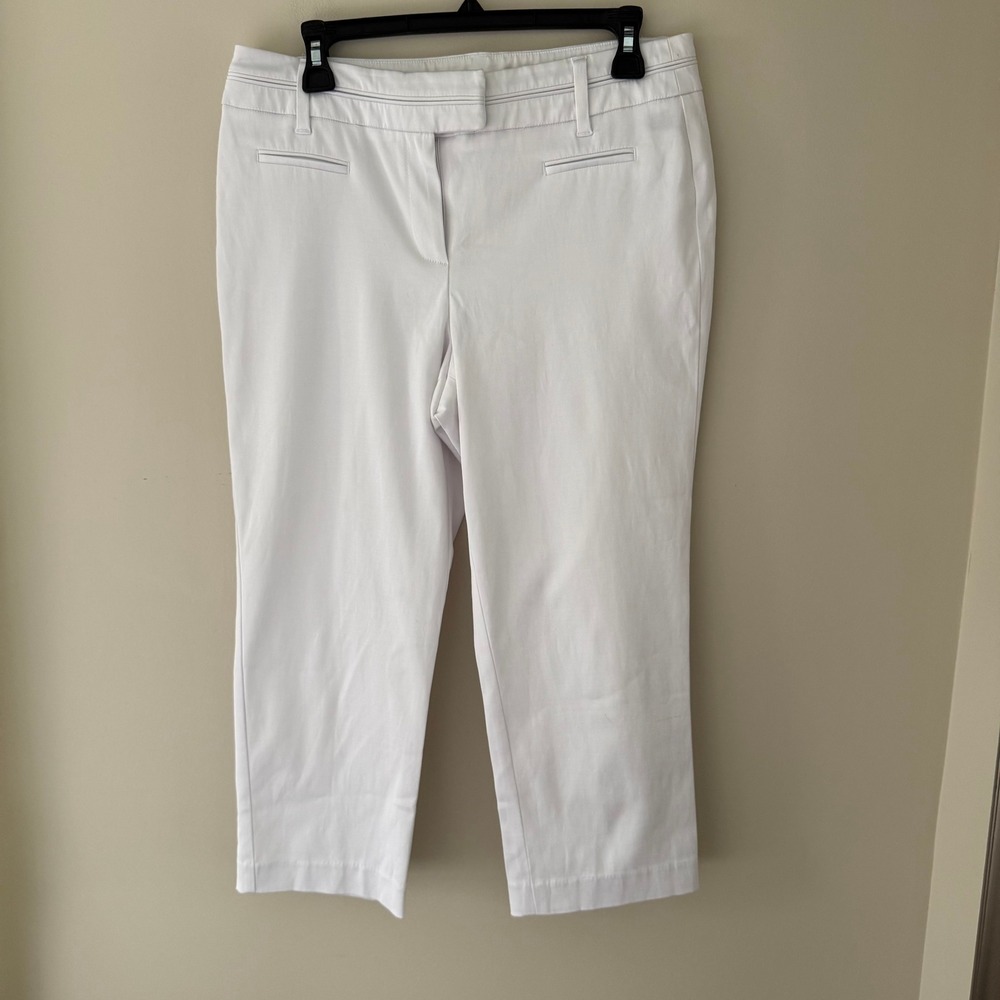 Zac & Rachel White Crop‎ Pants Size 8 Stretch Cotton Blend Straight Leg Office